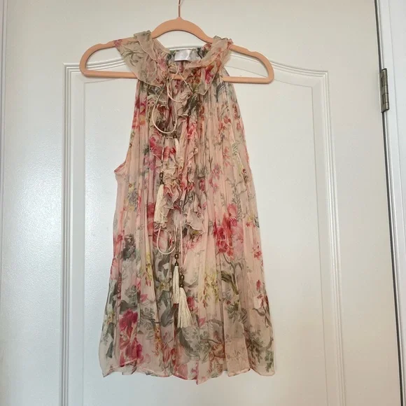 Zimmermann 100% Silk Mercer Cream Floral Blouse Size 1 - Picture 2 of 4